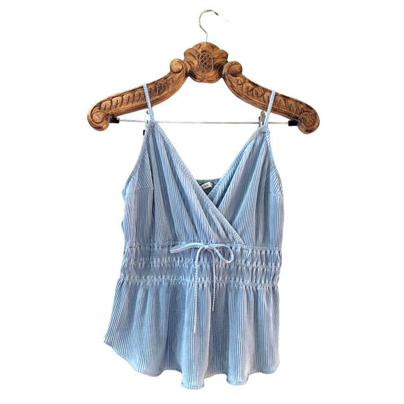 Abercrombie & Fitch Retro Vibe Top Ribbed Pastel Metallic Sheen V Neck Peplum S - Picture 6 of 6